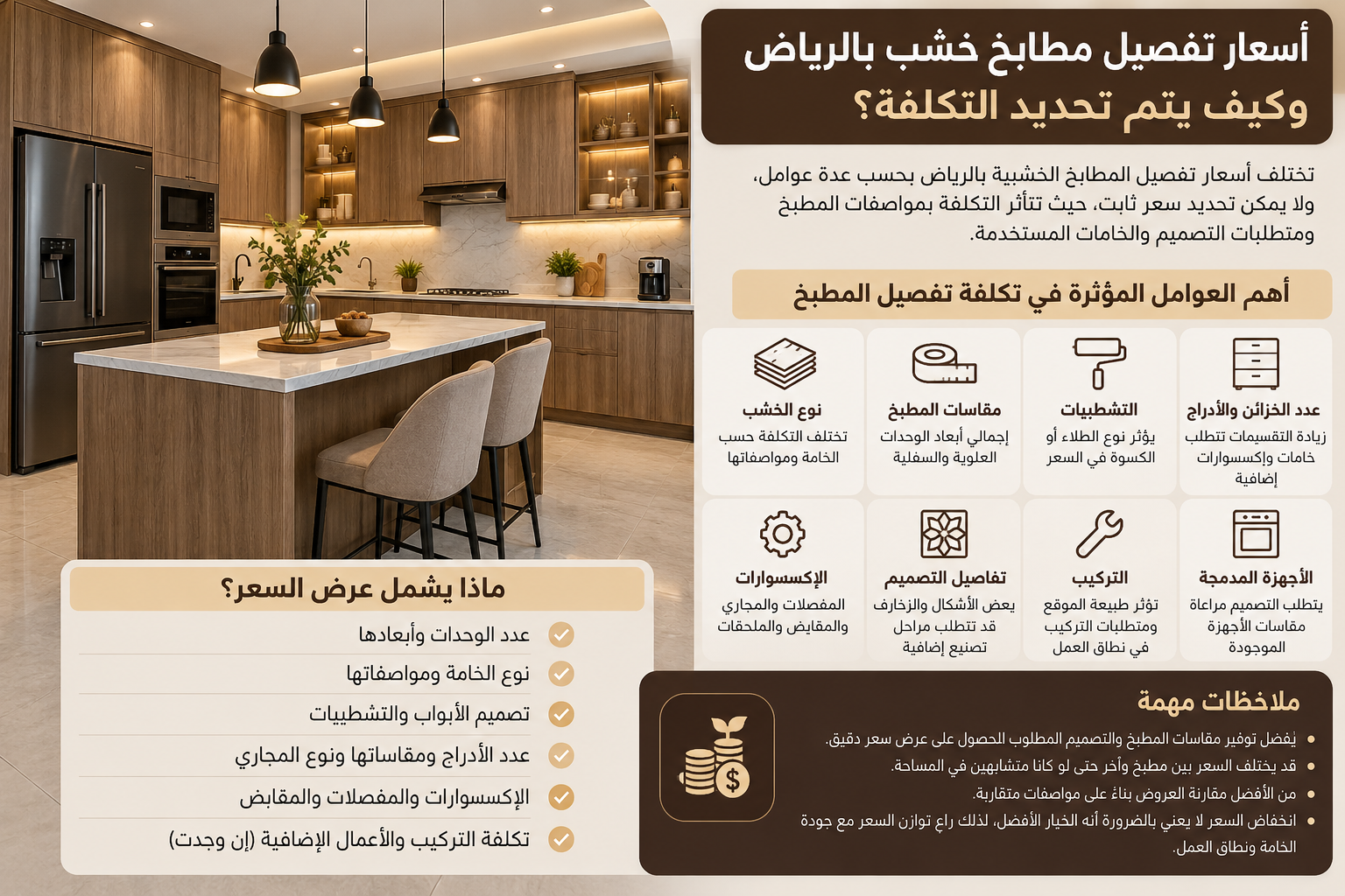 أسعار تفصيل مطابخ خشب بالرياض وكيف يتم تحديد التكلفة؟