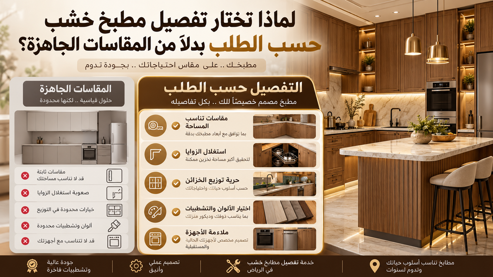 لماذا تختار تفصيل مطبخ خشب حسب الطلب بدلًا من المقاسات الجاهزة؟