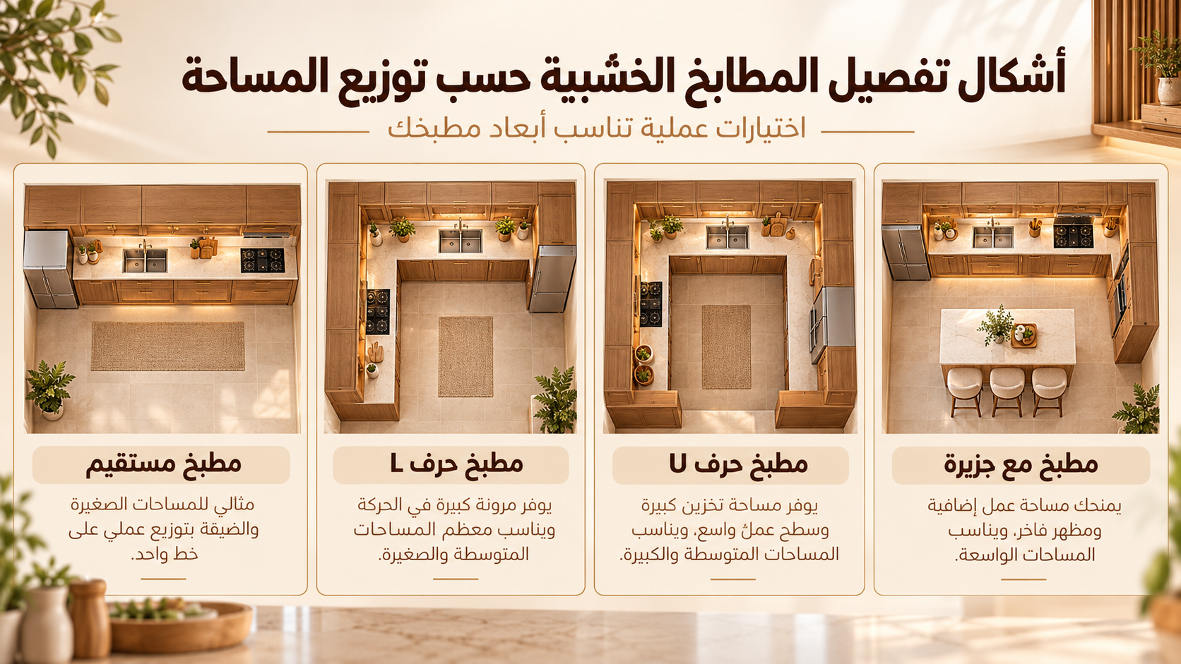 أشكال تفصيل المطابخ الخشبية حسب توزيع المساحة