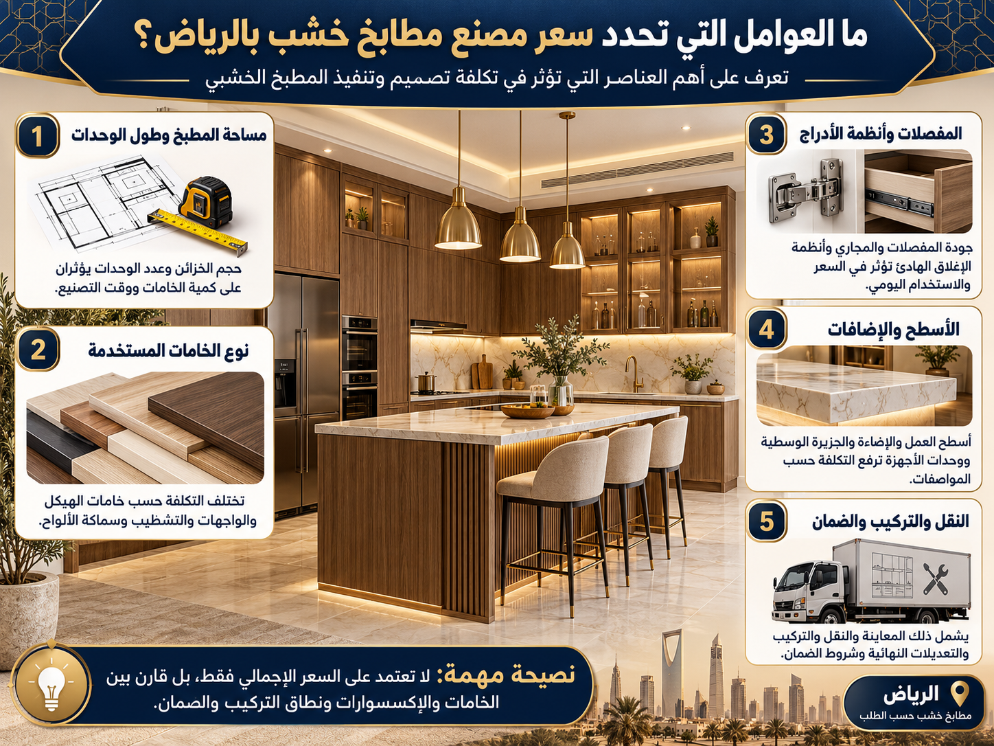 ما العوامل التي تحدد سعر مصنع مطابخ خشب بالرياض؟